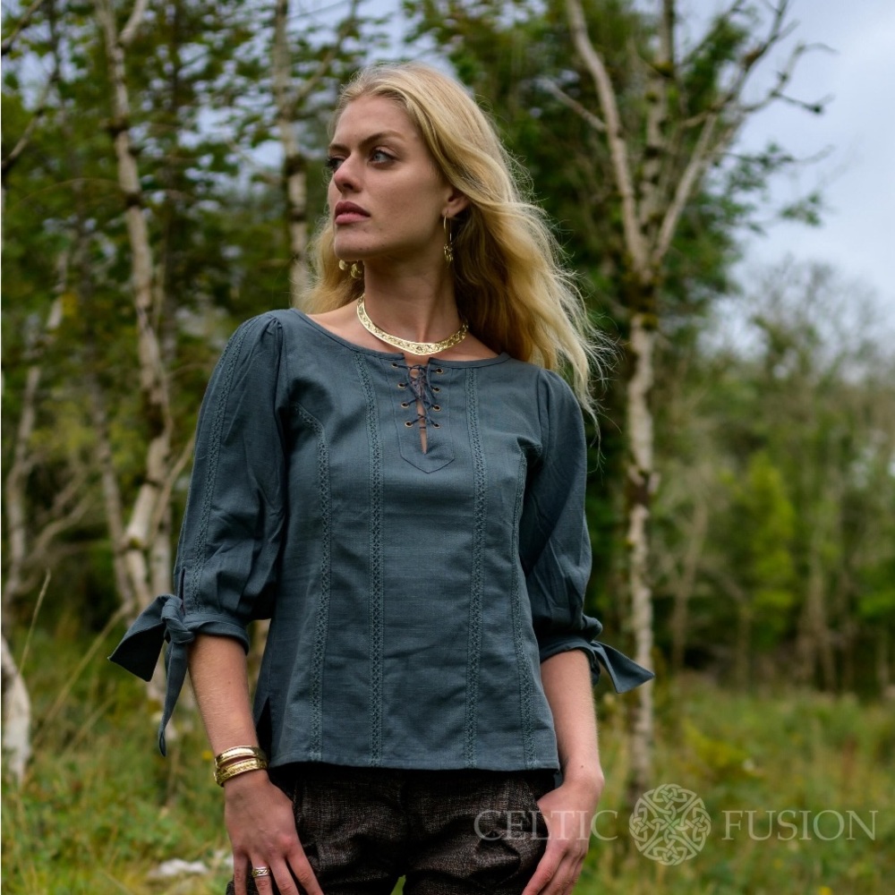 Grace O'Malley Pirate Queen Tunic - Natural Flax Cotton Shirt